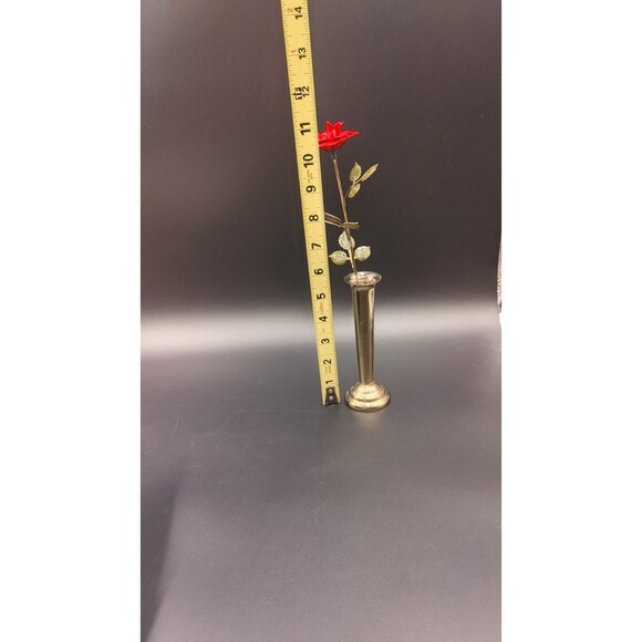 1977 MANN Red Rose Brass Bud Vase Metal Art Flower and Vase Vintage Metalwork - Picture 11 of 12